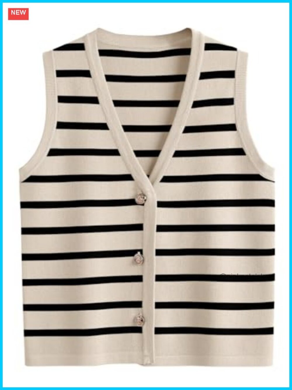 Striped Sweater Vest V-Neck Button Up Sleeveless Knit Tank Top Fall